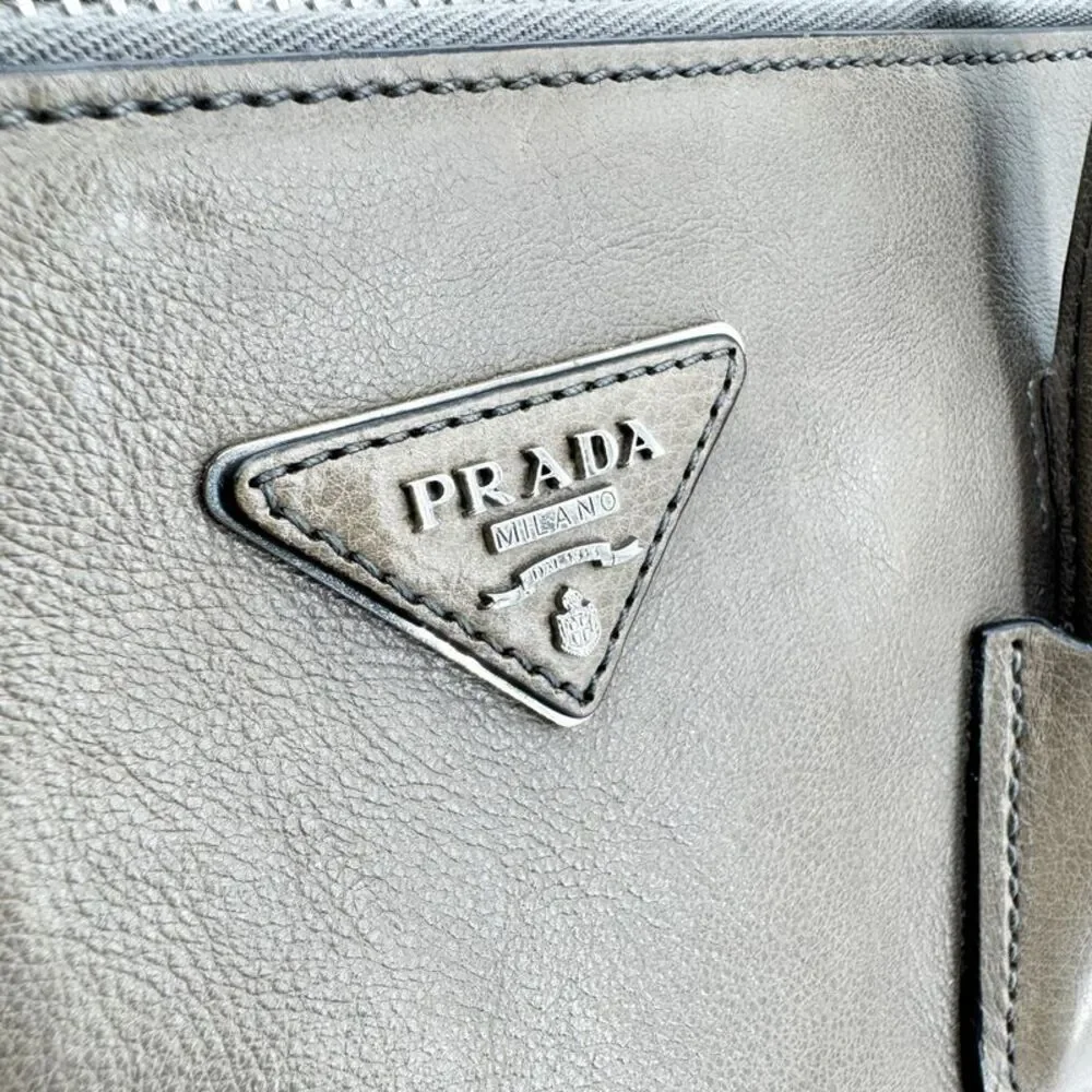 Prada Glass Calf Twin Pocket Tote Bag Brown